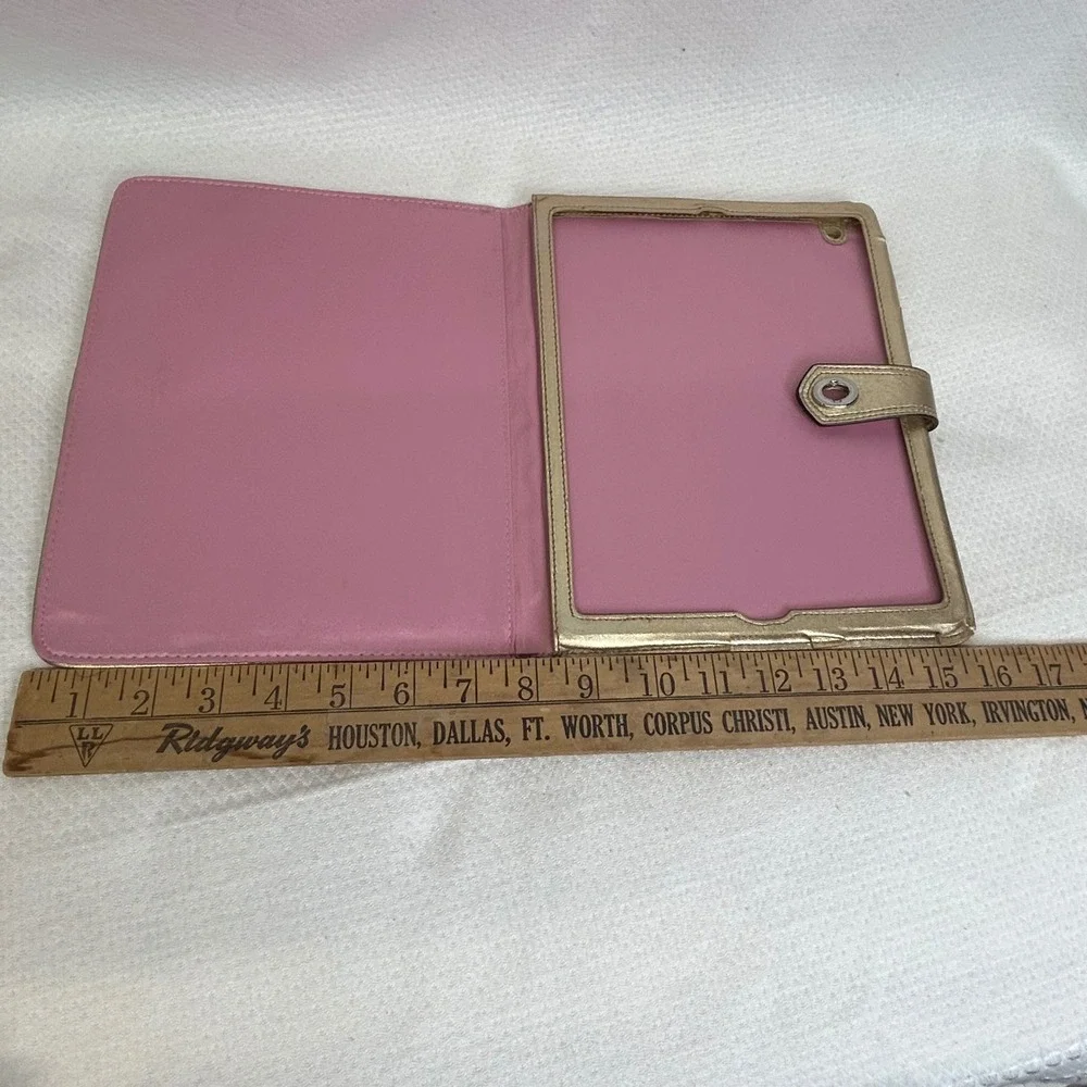 Coach Signature Monogram iPad Case Brown Gold Metallic Leather Turnlock Folio